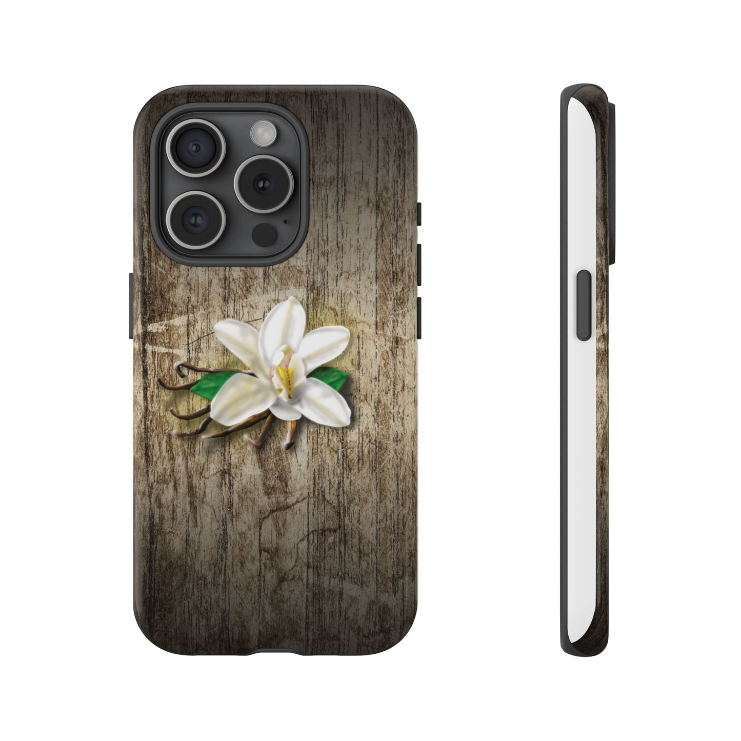 Tough Cases: Elegant Vanilla Flower Floral Wood Grain Phone Case