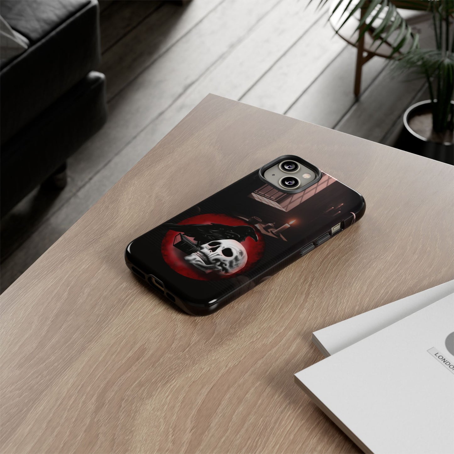 Gothic Phone Case with Raven and Skull Design | Tough Cases, Dark Aesthetic, Halloween Gift, Edge Protection, Unique Phone Cover