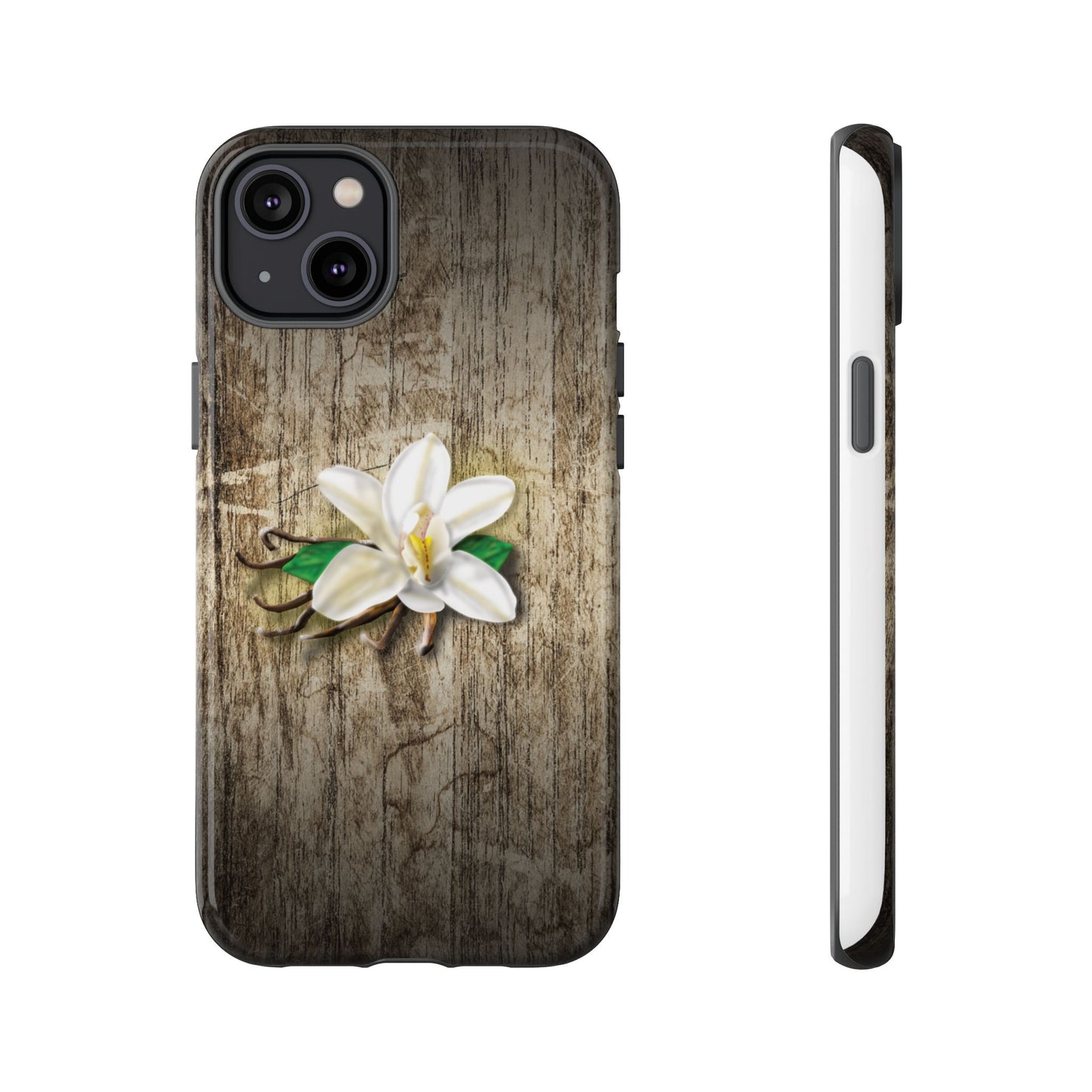 Tough Cases: Elegant Vanilla Flower Floral Wood Grain Phone Case