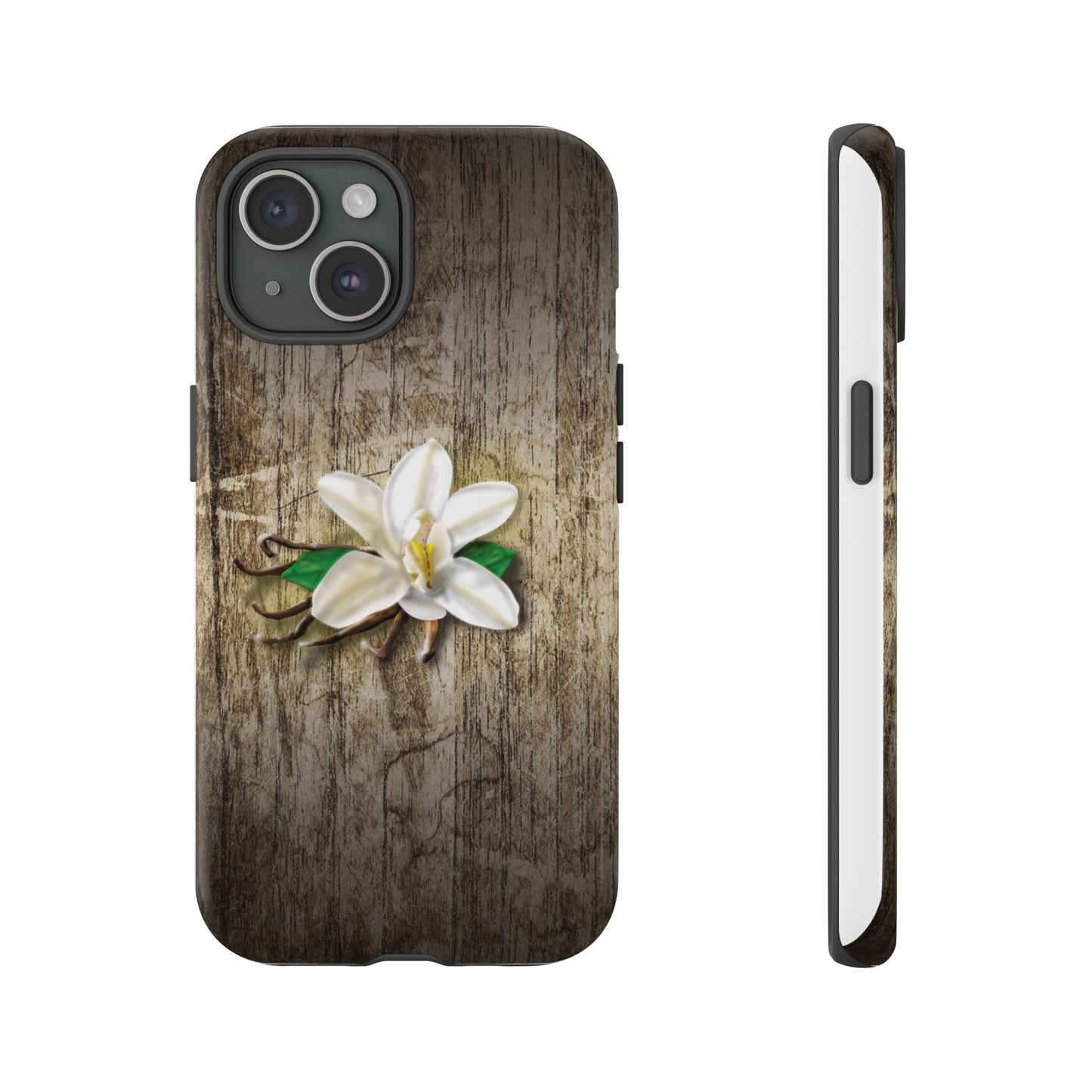Tough Cases: Elegant Vanilla Flower Floral Wood Grain Phone Case