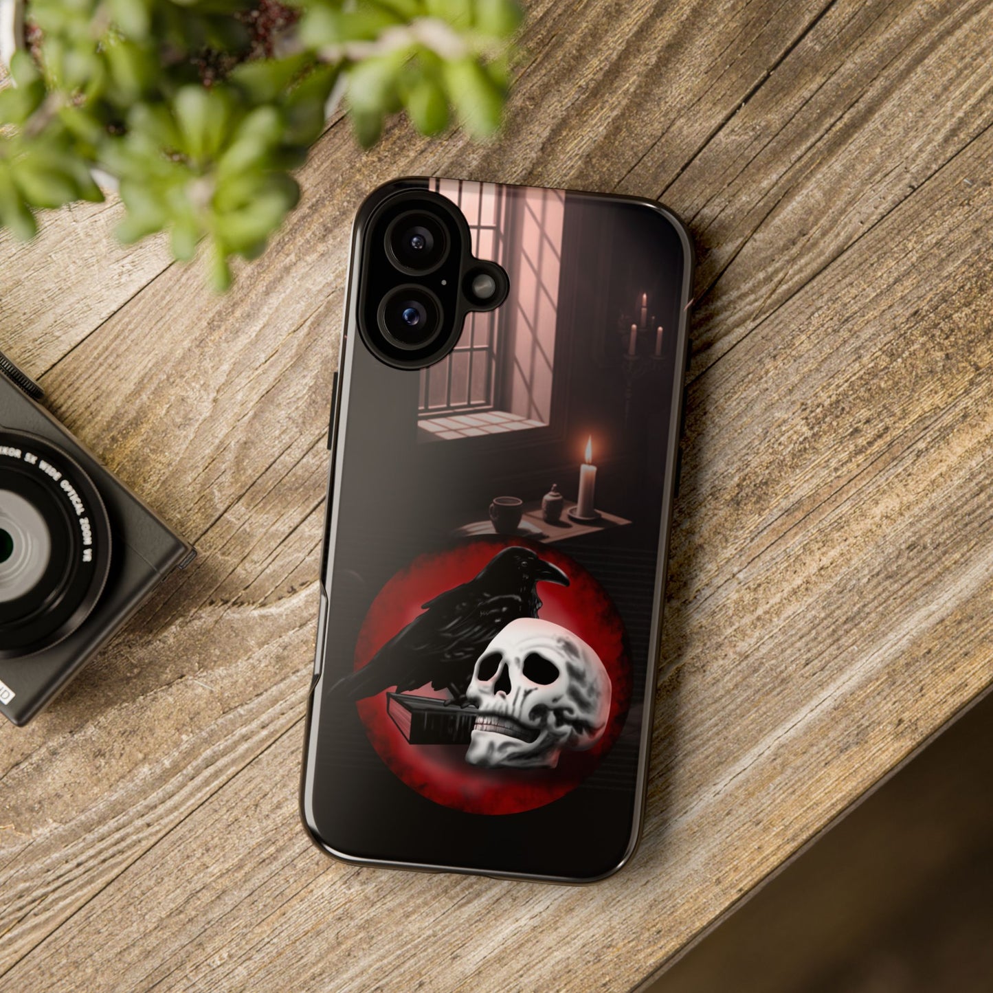 Gothic Phone Case with Raven and Skull Design | Tough Cases, Dark Aesthetic, Halloween Gift, Edge Protection, Unique Phone Cover