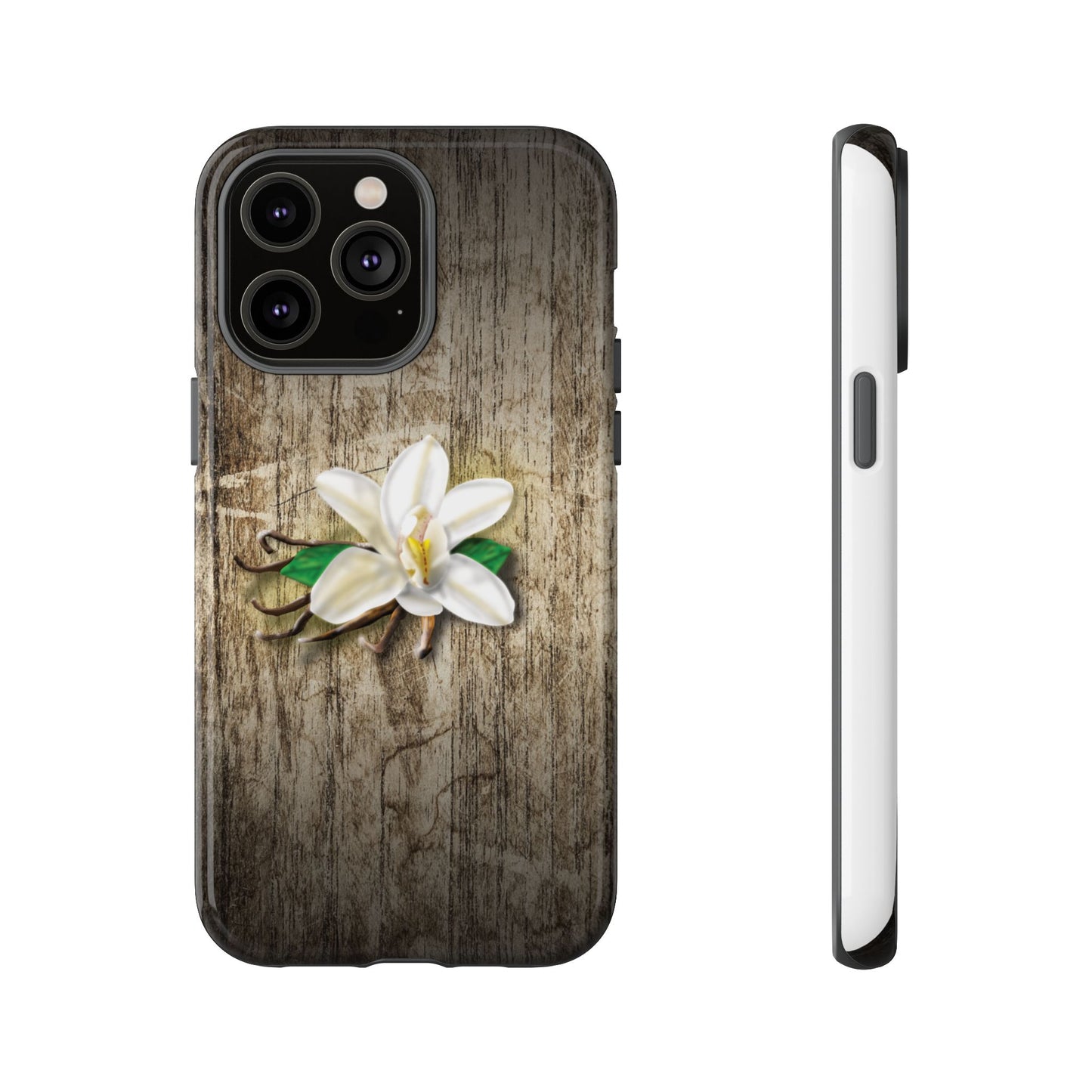 Tough Cases: Elegant Vanilla Flower Floral Wood Grain Phone Case