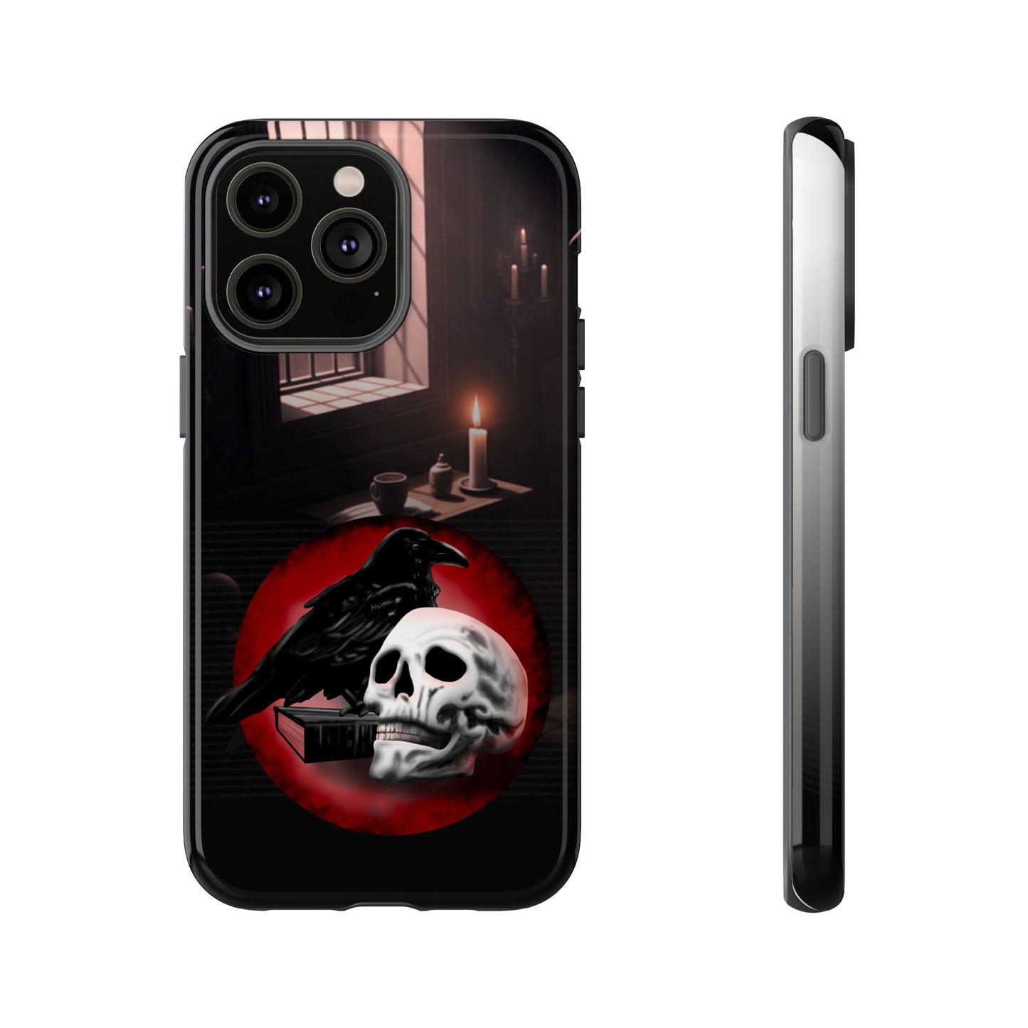 Gothic Phone Case with Raven and Skull Design | Tough Cases, Dark Aesthetic, Halloween Gift, Edge Protection, Unique Phone Cover