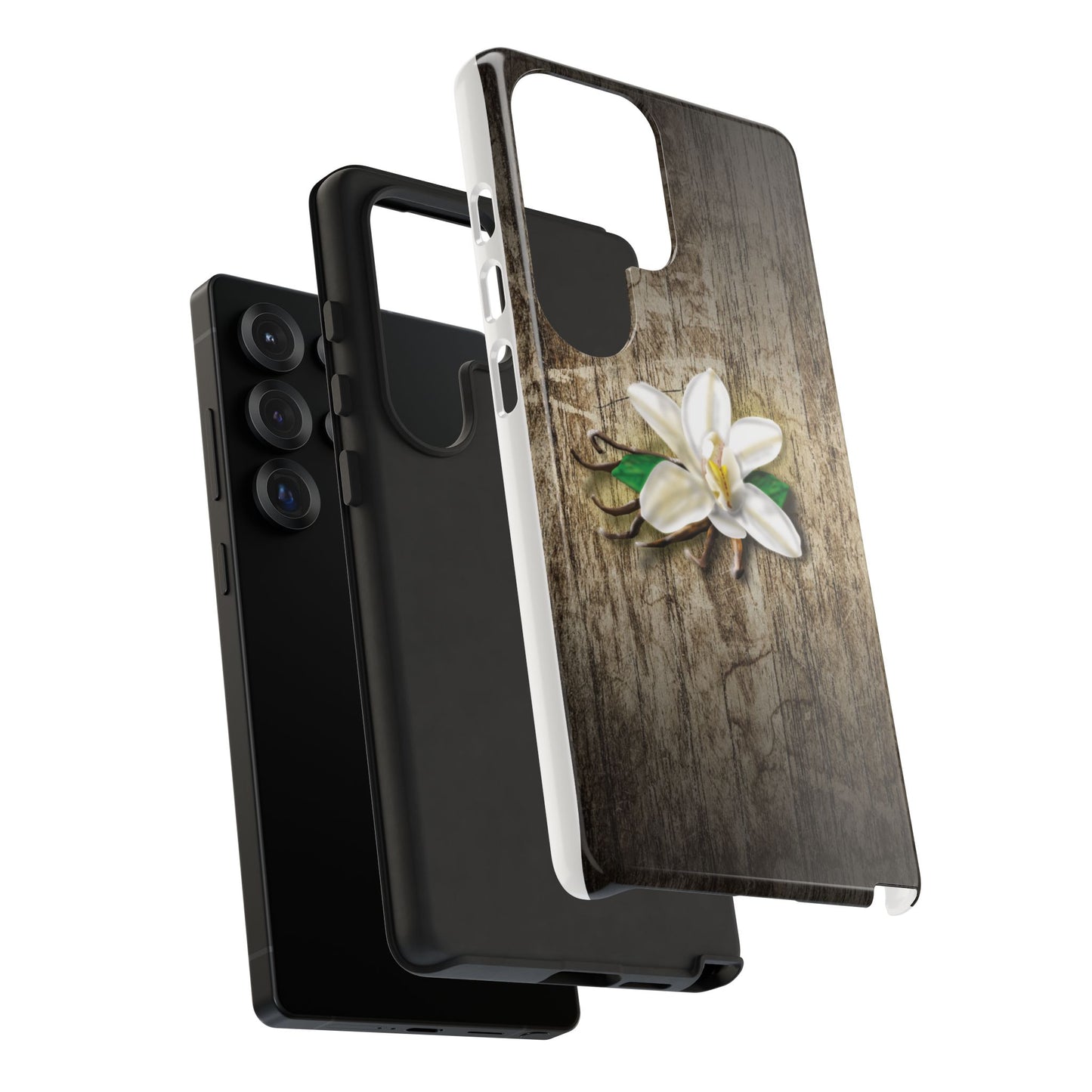 Tough Cases: Elegant Vanilla Flower Floral Wood Grain Phone Case