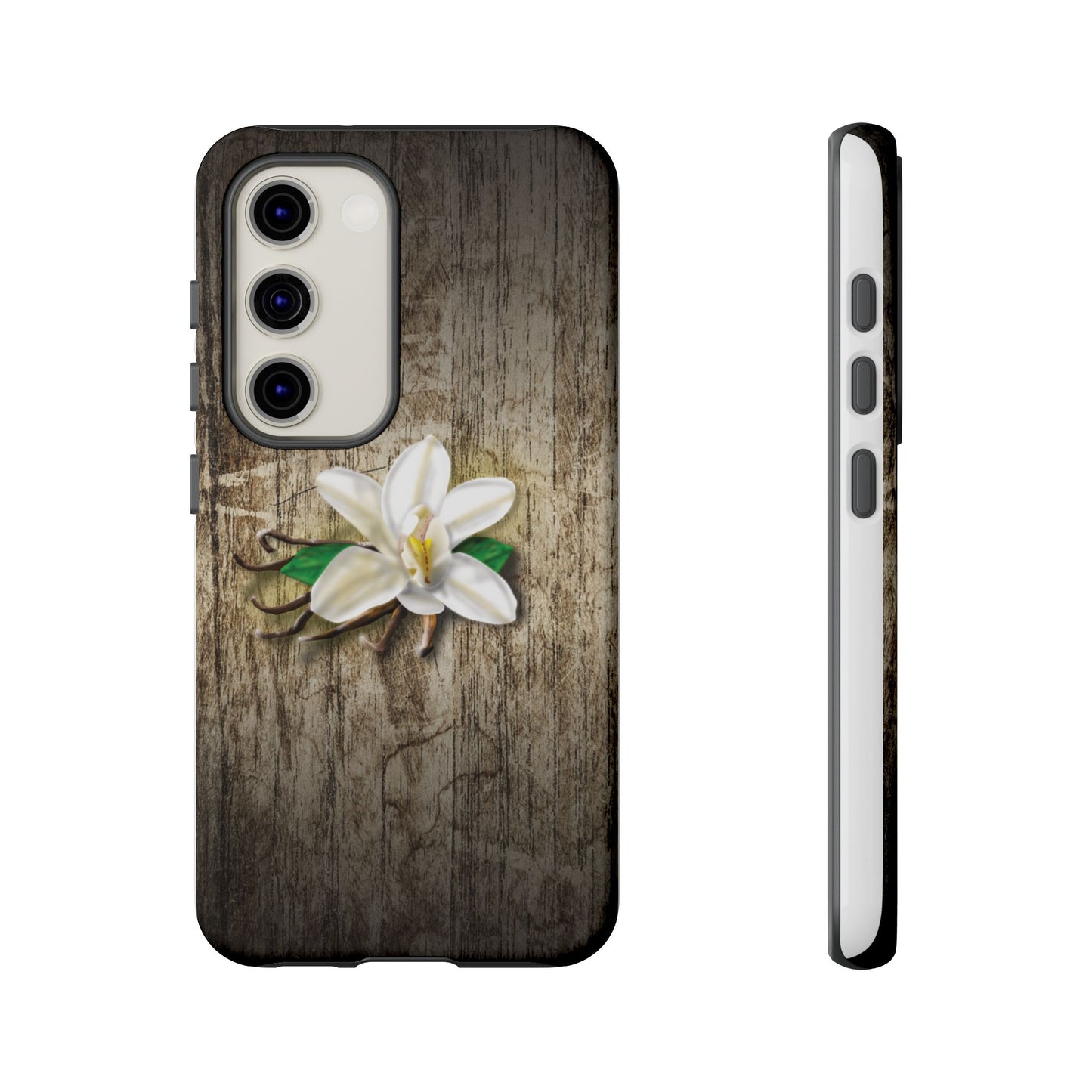 Tough Cases: Elegant Vanilla Flower Floral Wood Grain Phone Case