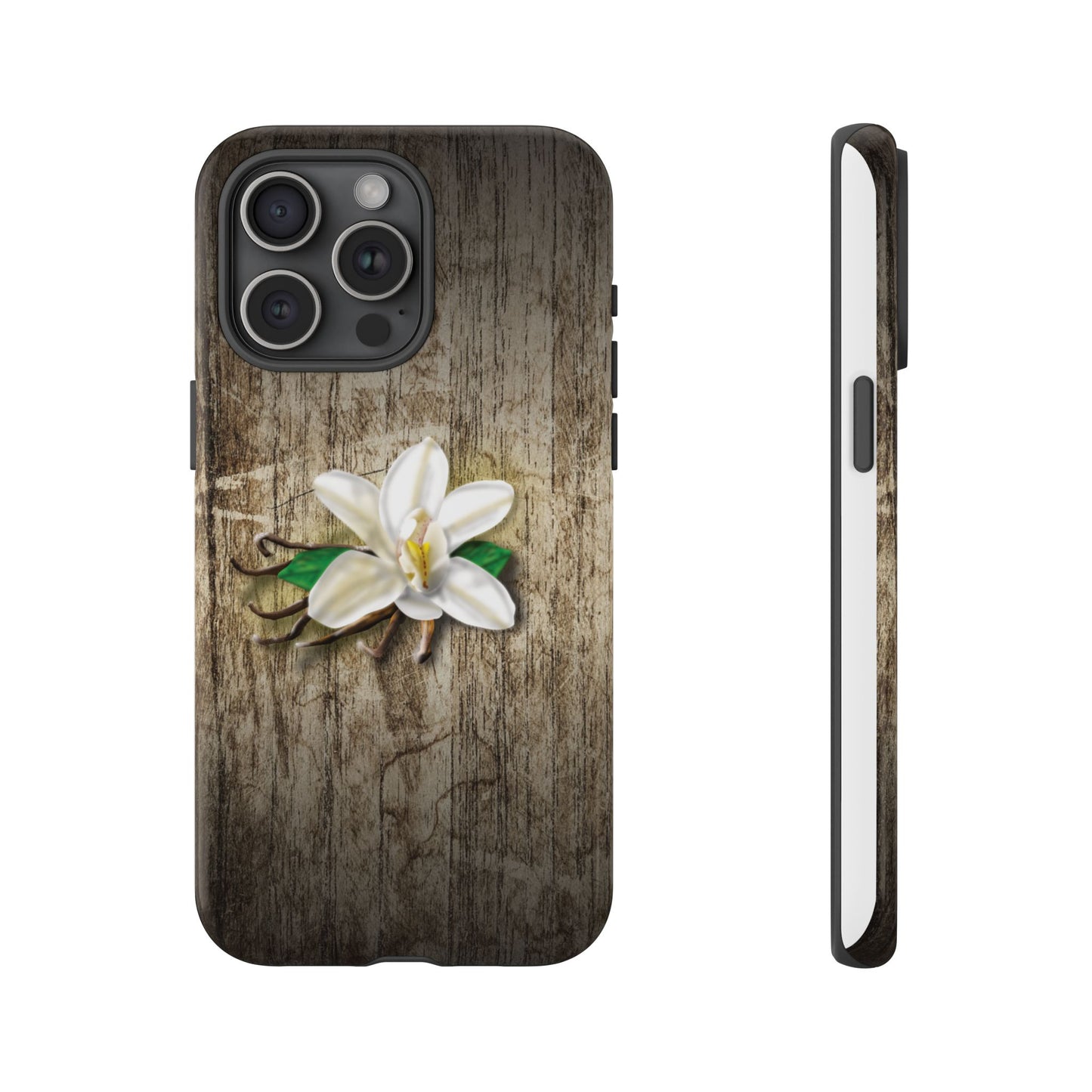 Tough Cases: Elegant Vanilla Flower Floral Wood Grain Phone Case