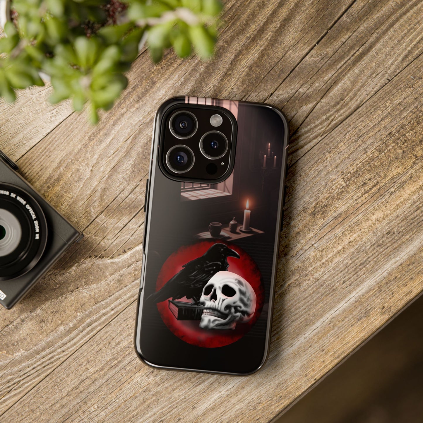 Gothic Phone Case with Raven and Skull Design | Tough Cases, Dark Aesthetic, Halloween Gift, Edge Protection, Unique Phone Cover