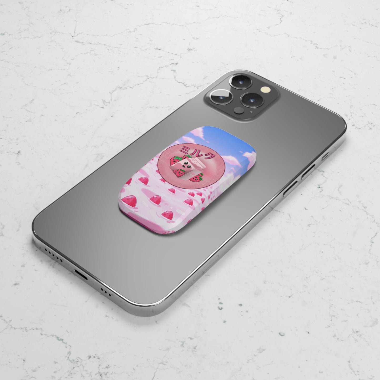 Phone Grip - Kawaii Strawberry Milk Design