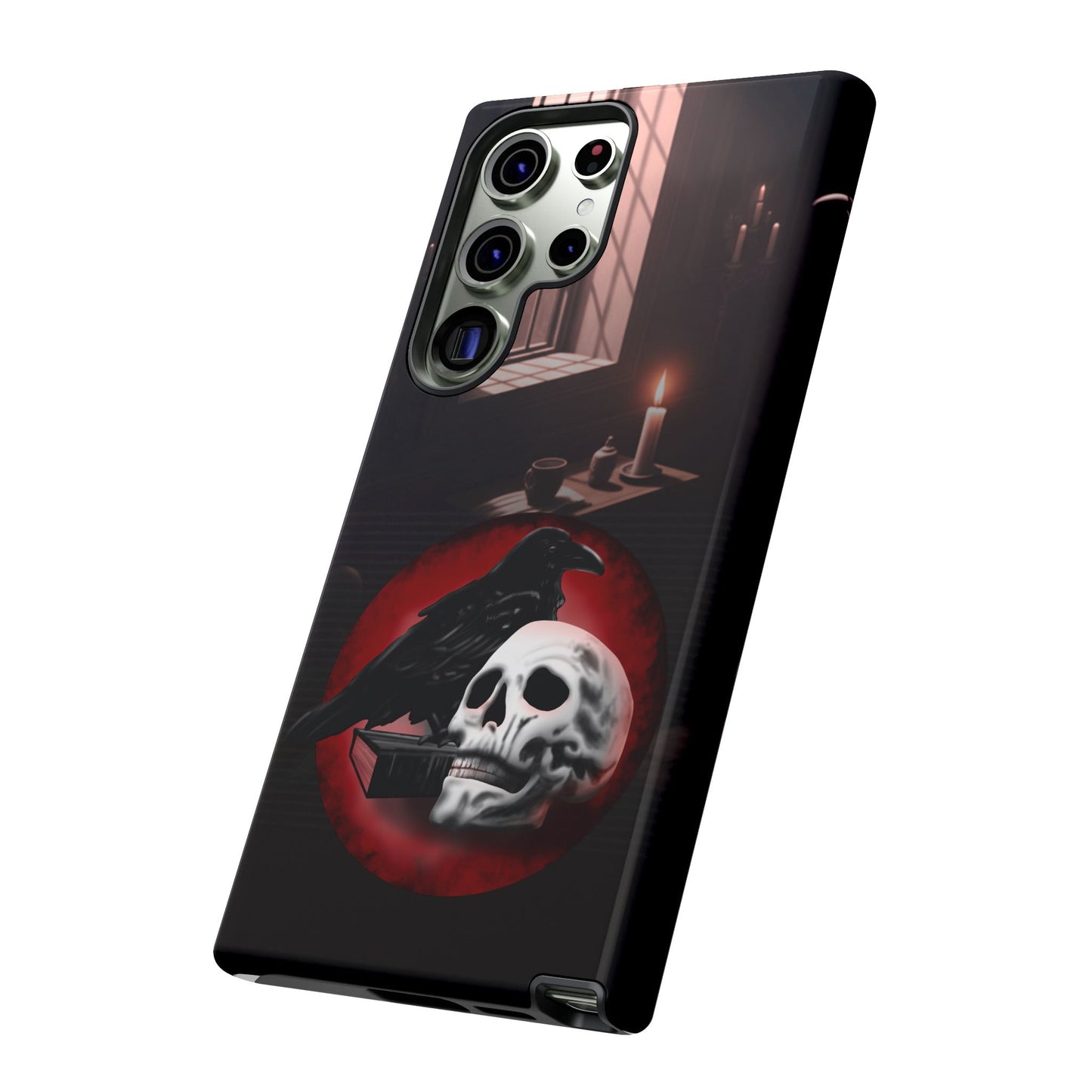 Gothic Phone Case with Raven and Skull Design | Tough Cases, Dark Aesthetic, Halloween Gift, Edge Protection, Unique Phone Cover