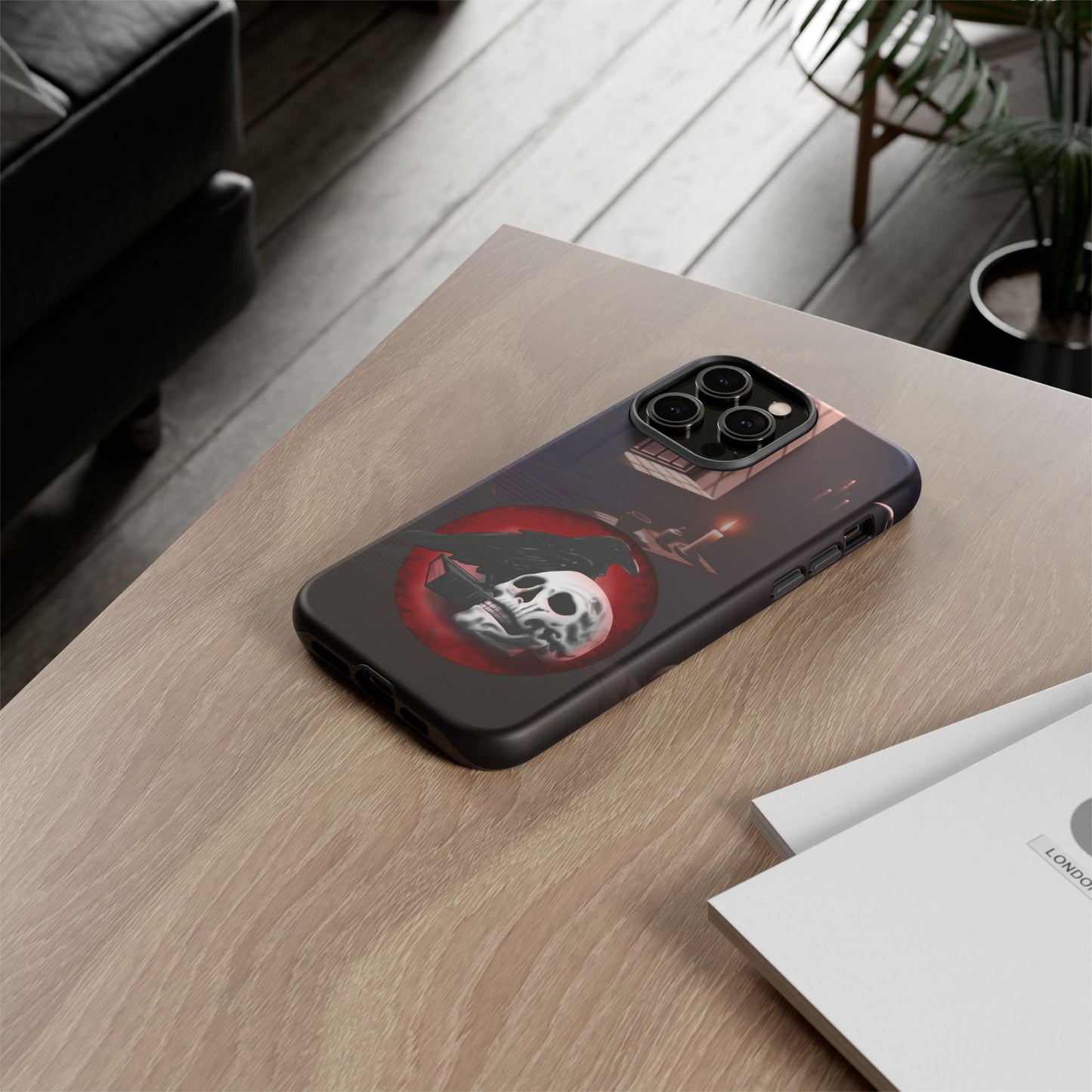 Gothic Phone Case with Raven and Skull Design | Tough Cases, Dark Aesthetic, Halloween Gift, Edge Protection, Unique Phone Cover