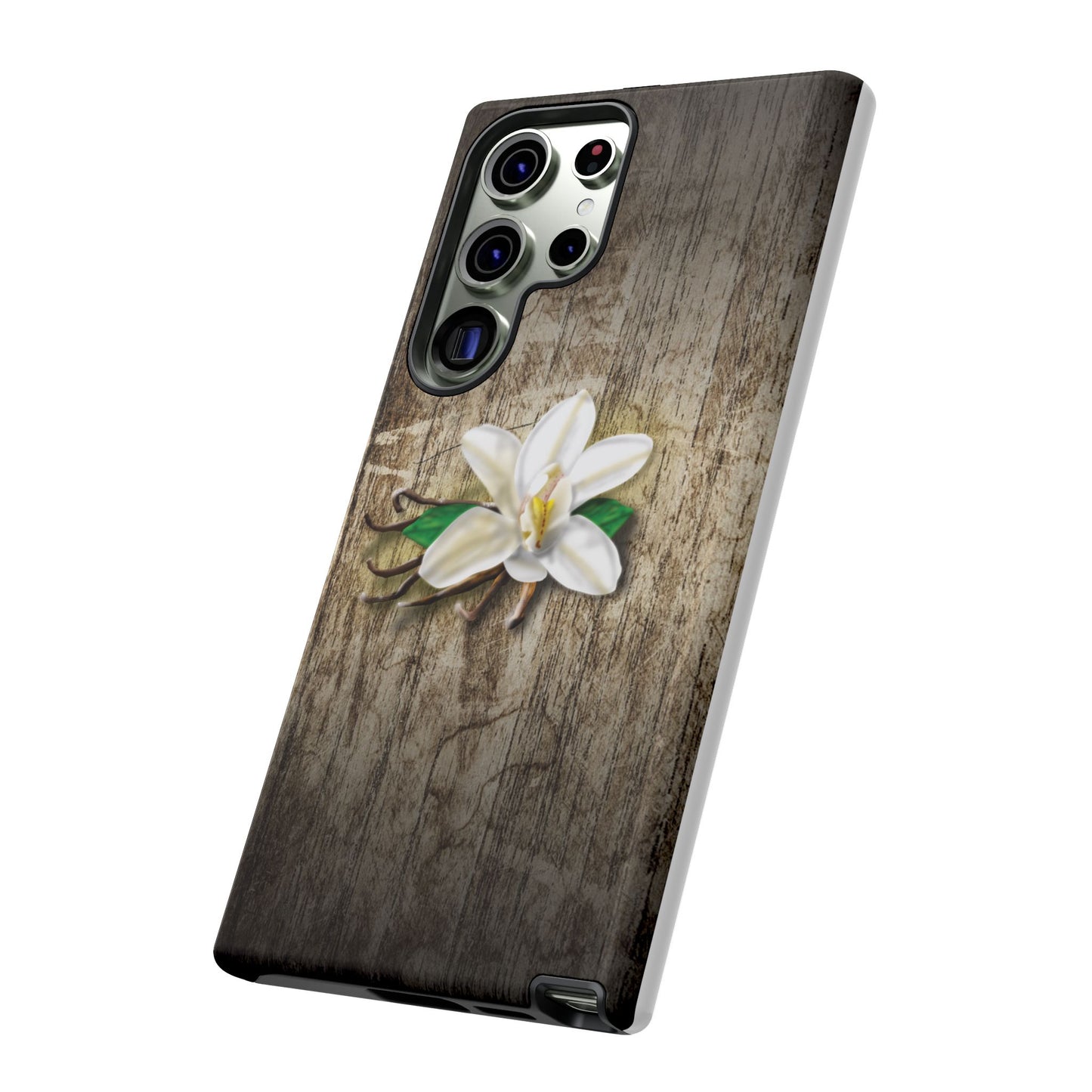 Tough Cases: Elegant Vanilla Flower Floral Wood Grain Phone Case