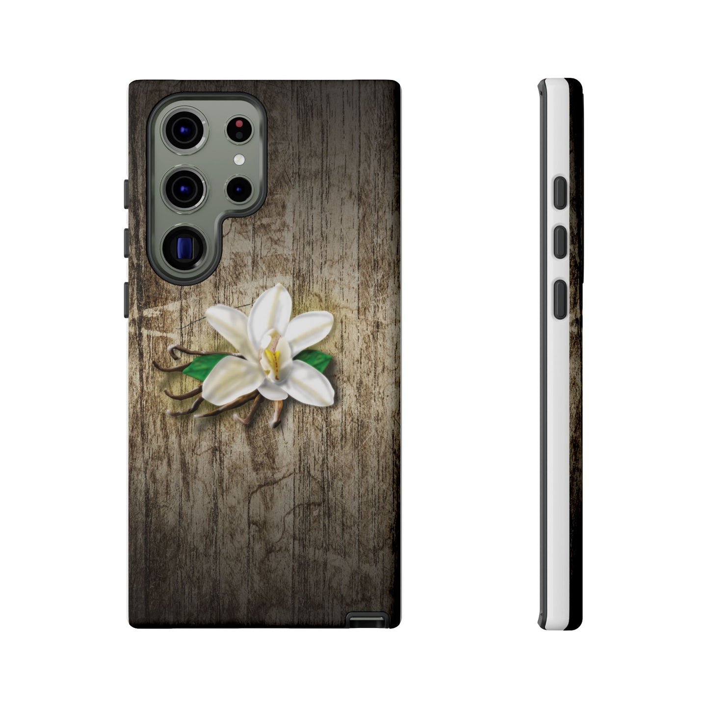 Tough Cases: Elegant Vanilla Flower Floral Wood Grain Phone Case