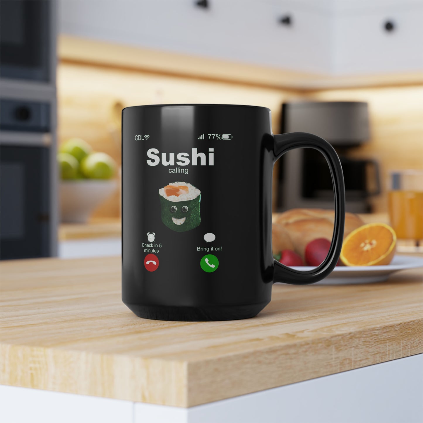 Sushi Calling Black Mug, 15oz