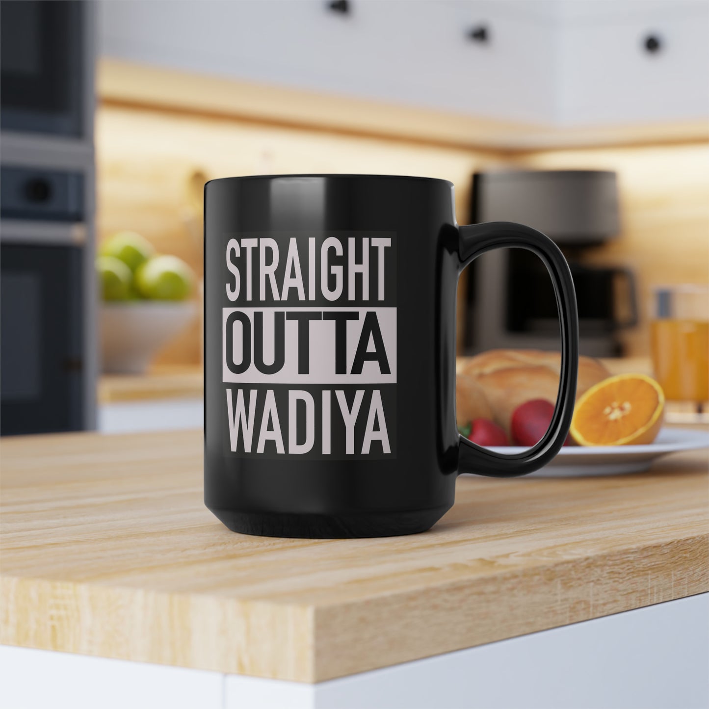 Straight Outta Wadiya Black Mug, 15oz