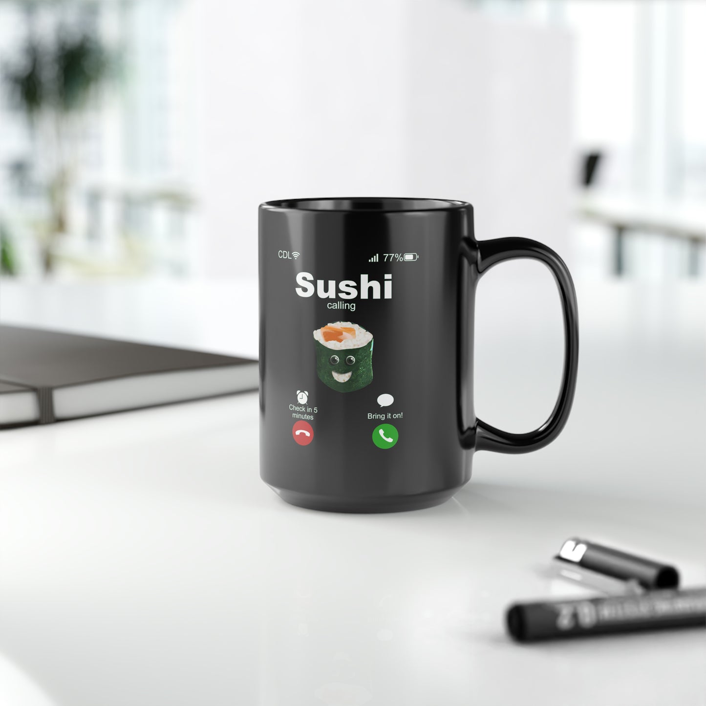 Sushi Calling Black Mug, 15oz