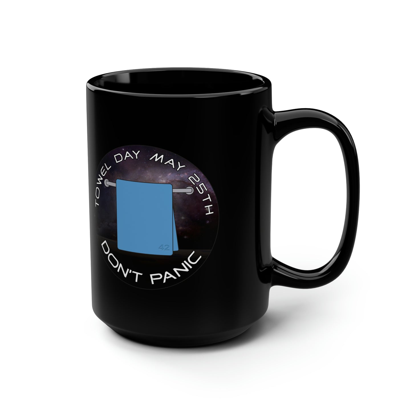 Towel Day - Don't Panic Black Mug, 15oz